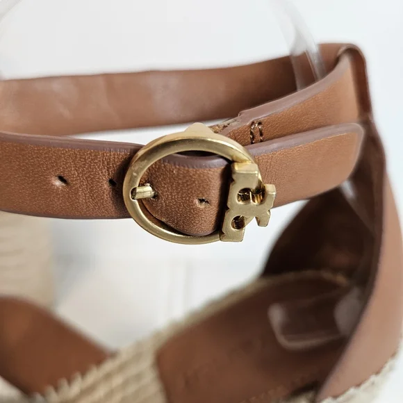 Tory Burch Selby 105 Wedge Espadrille Sandals 6.5 Leather Platform Logo Buckle - Picture 6 of 14